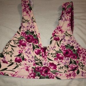 Pink flower bikini V neckline with ruffle strap